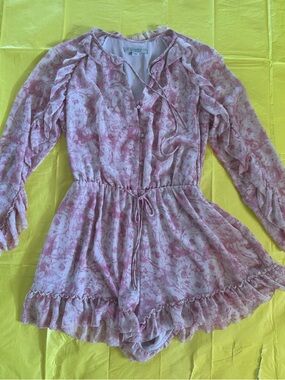 All Saints Pink Floral Ruffle Long-Sleeve Romper